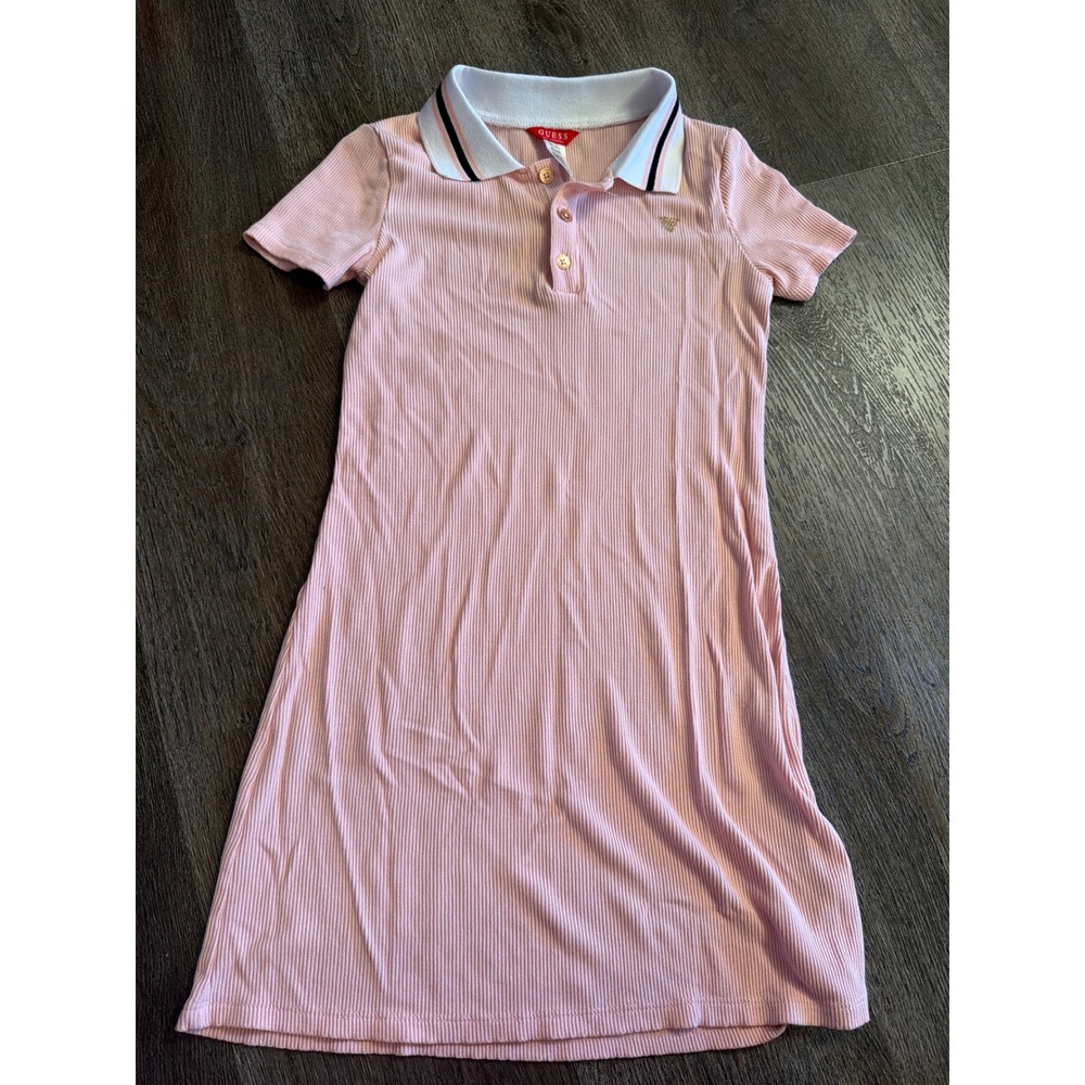 Guess Girls Pink Ribbed Knit Polo Dress Short Sleeve Size 10
